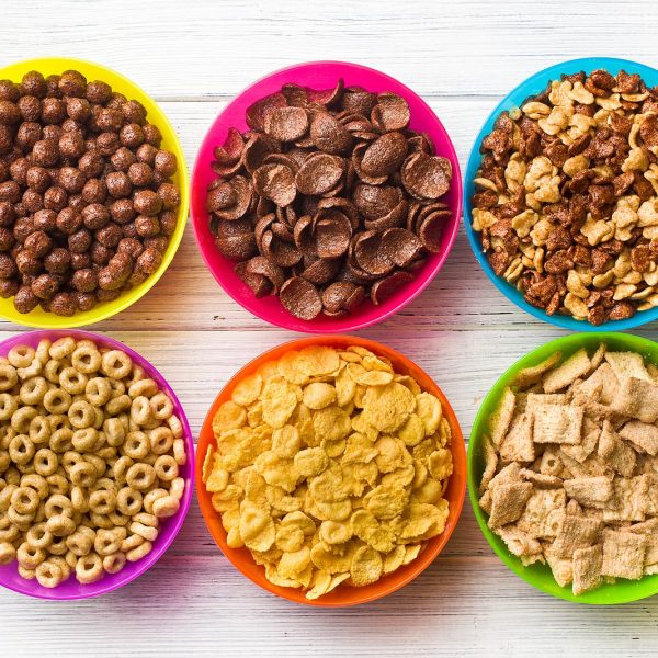 Meal prep services - top view of various kids cereals